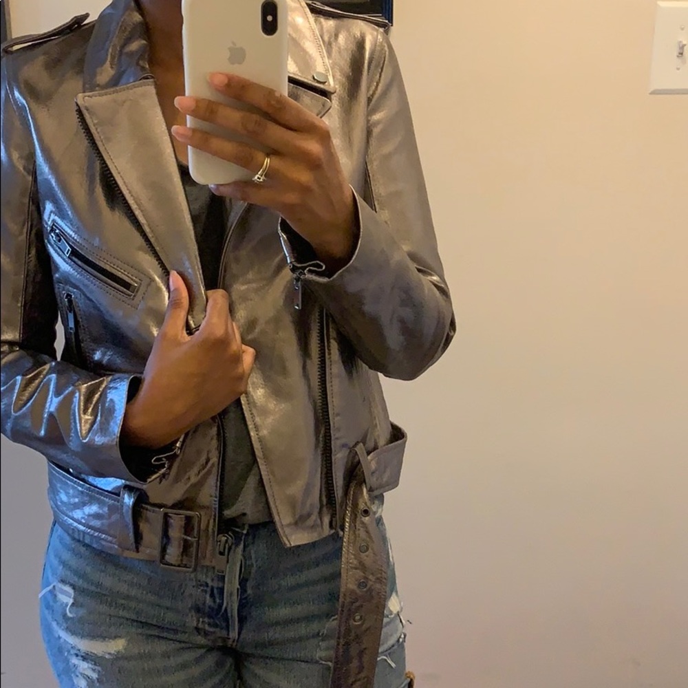 **NEW** Zara Metallic Leather Biker Jacket - Picture 8 of 8